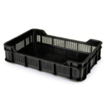 Berry Crate - Vented Sides And Solid Base - Recycled Material - Black
