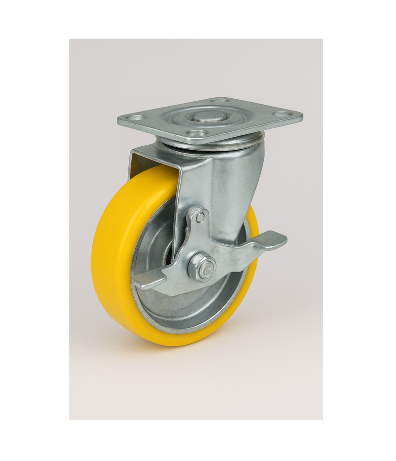 Brake, PU TS&TF Series Heavy Duty Castor with Electroplate Steel Construction – Brake PU 100mm - Image 1